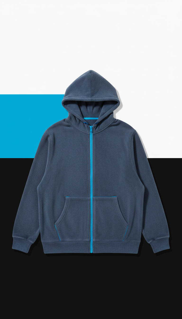 Electric blue-accented zip-front hoodie