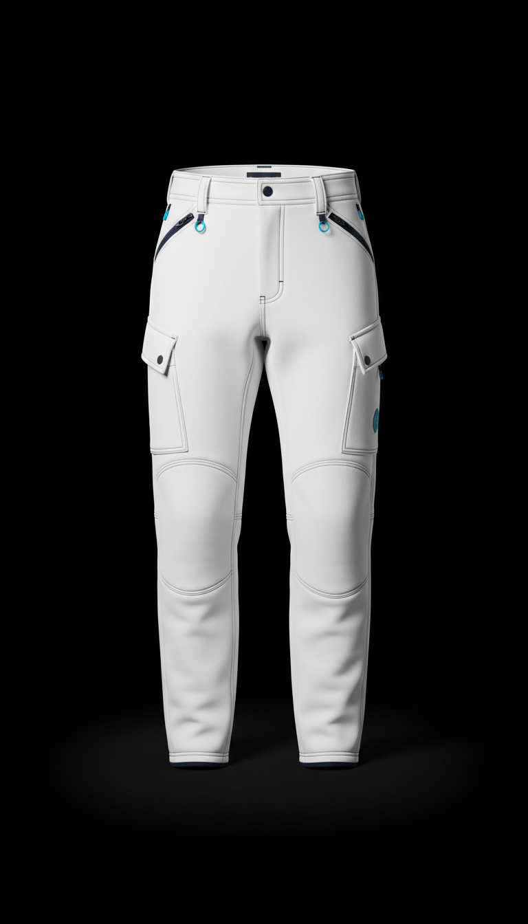 White-on-black neoprene utility pants
